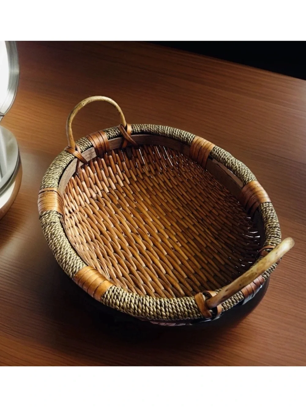Woven Wicker Rattan Oval Basket Display Décor Storage Open Basket W/Handles 14”